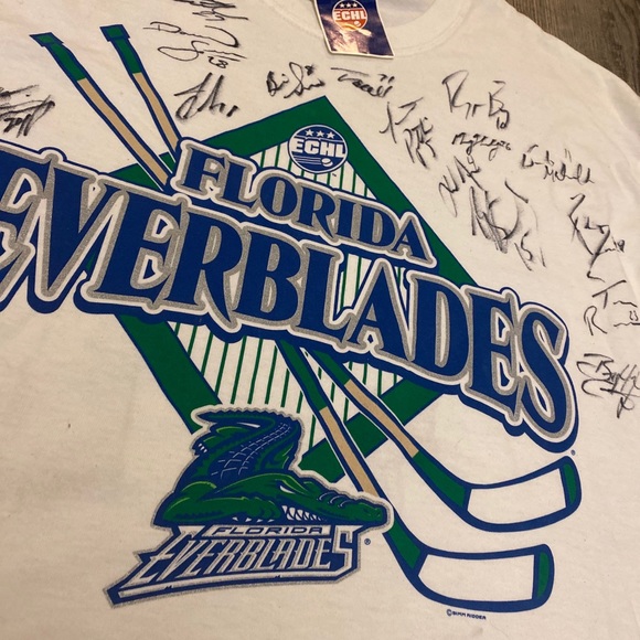 Florida Everblades ECHL Hockey Short Sleeve T-shirt Sz Large 04-05 SIGNED White - Picture 2 of 7
